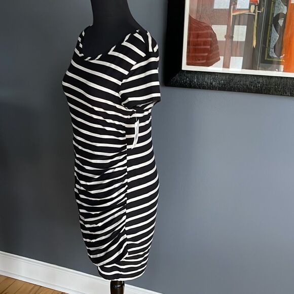 Moa Moa black/white stripe tee shirt style overlapping hem ruched side mini. NWT - Picture 3 of 5